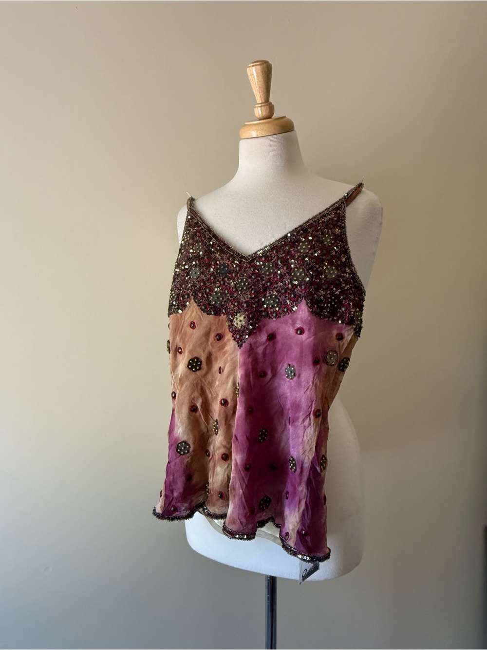 Made in India 100% Silk Hand Beaded Ombré Cami | Boutique NWOT